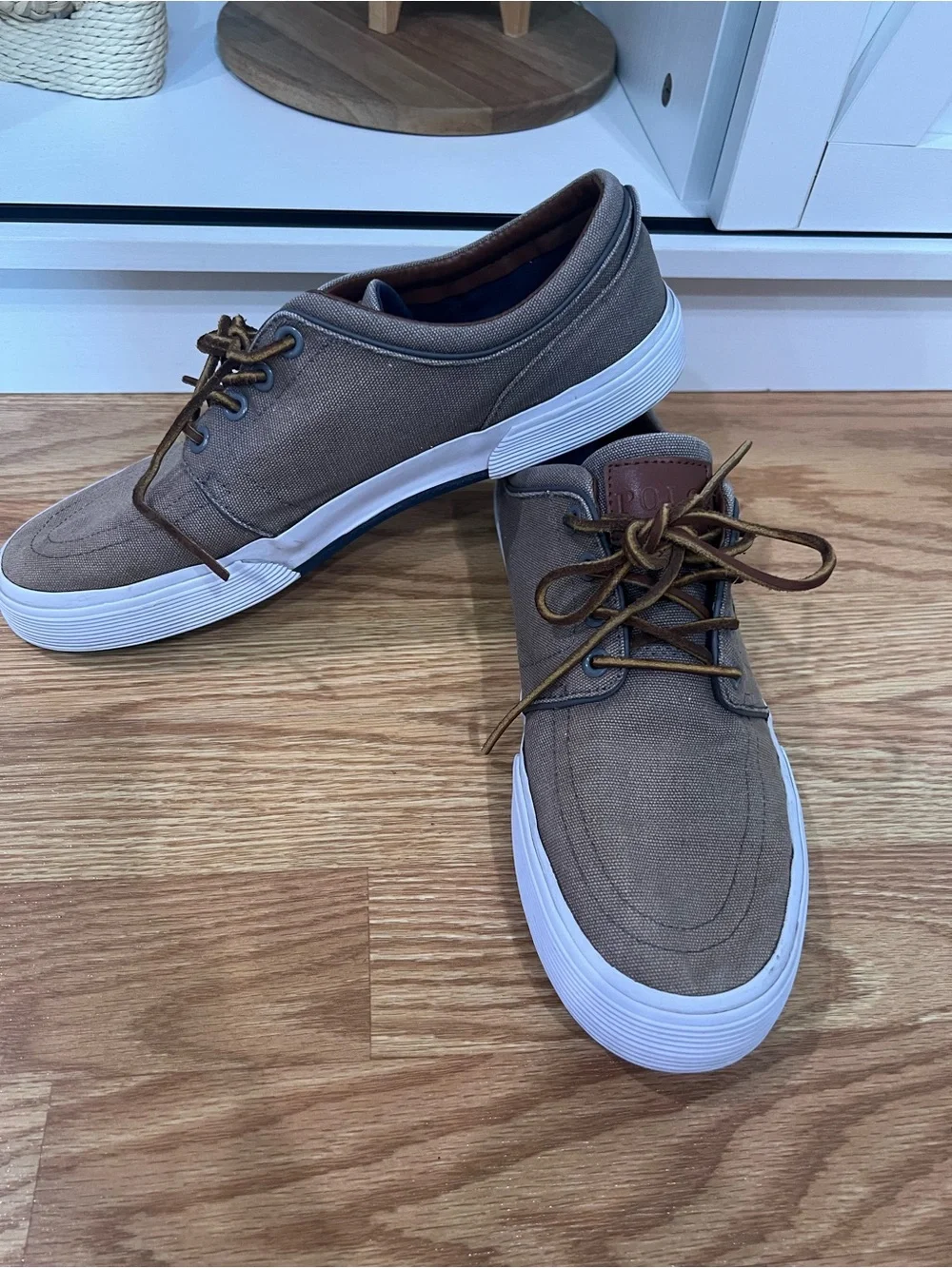 Polo by Ralph Lauren Men’s Grey Canvas Boat Sneaker with White Soles